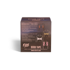 Back of Fixie Boob Tape box with illustrated instructions in English and French. Steps include cleaning skin, cutting tape, applying with lift, pressing to secure, and gentle removal. Four diagrams show tape application methods. Bottom features Fixie logo, website (www.fixiefits.com), and importer info for Fixie Fashion Inc., Vancouver, BC.