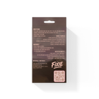 Back of Fixie Fashion Tape packaging with bilingual English and French instructions. Directions include peeling the backing, applying to clean, dry skin or fabric, pressing to secure, and removing slowly after use. Warnings advise external use only, not applying to irritated or sunburned skin, and testing on fabric before use. Materials listed as 100% oriented polypropylene with water-based glue. The Fixie logo appears at the bottom above a scannable pink QR code.